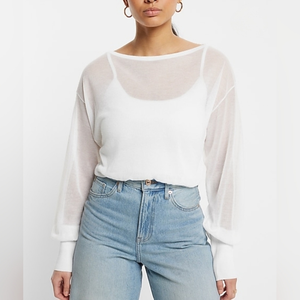 Express White Sheer Long Sleeve Top Size XS